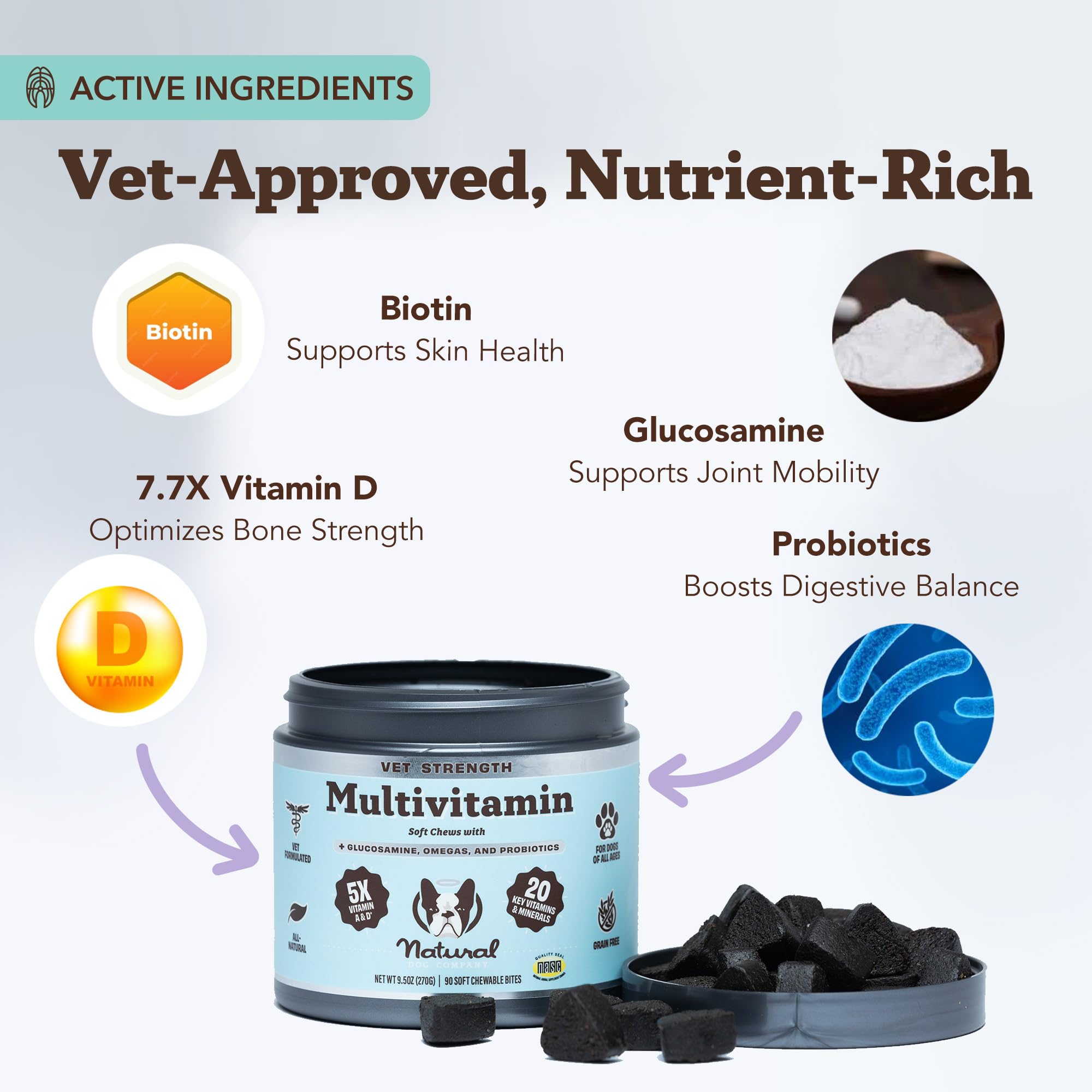 Natural Dog Company Vet Strength soft chews being fed for daily wellness.