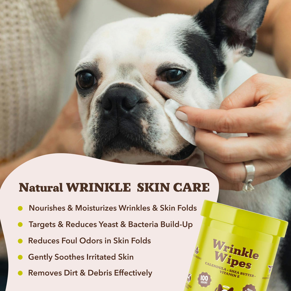Natural Dog Company Wrinkle Wipes, aplicacion-facial, uso suave en pliegues faciales
