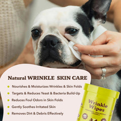 Natural Dog Company Wrinkle Wipes, aplicacion-facial, uso suave en pliegues faciales