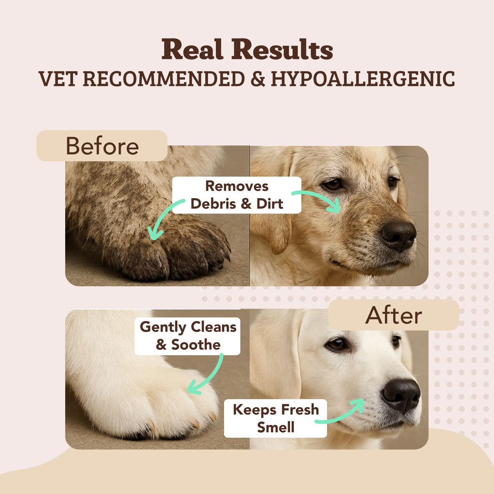 Natural Dog Company XL grooming wipes show odor removal for fresher fur after play.