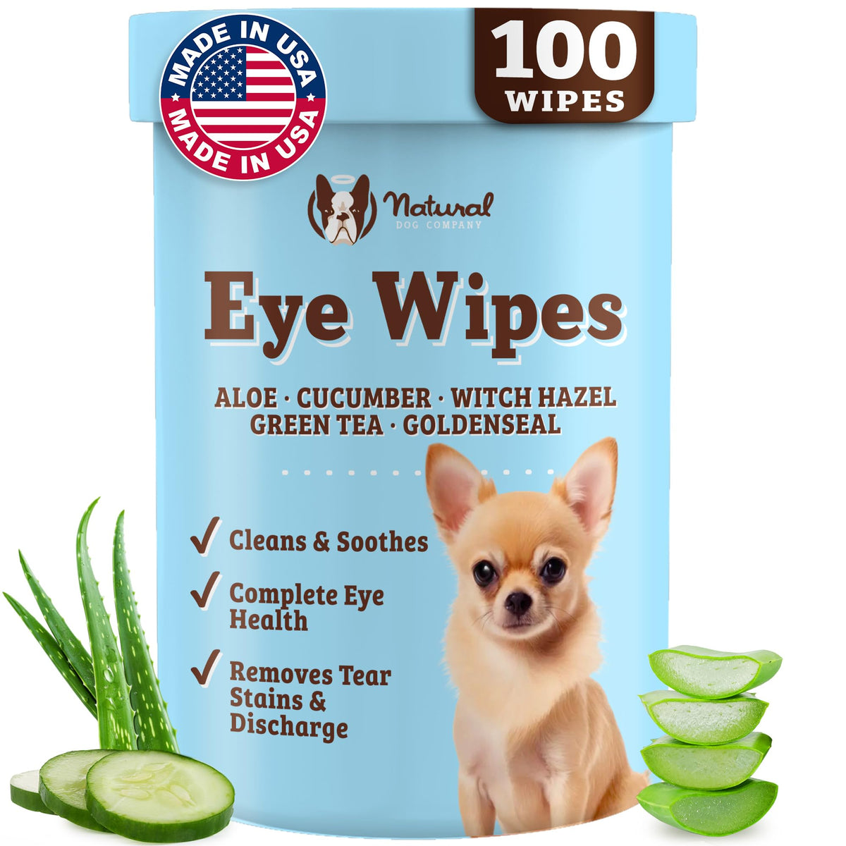 Natural Dog Eye Wipes: paquete de 100 unidades para cuidado portátil de ojos de perros.