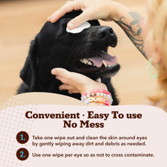 Natural Dog Eye Wipes: textura suave que limpia sin irritar alrededor de los ojos.