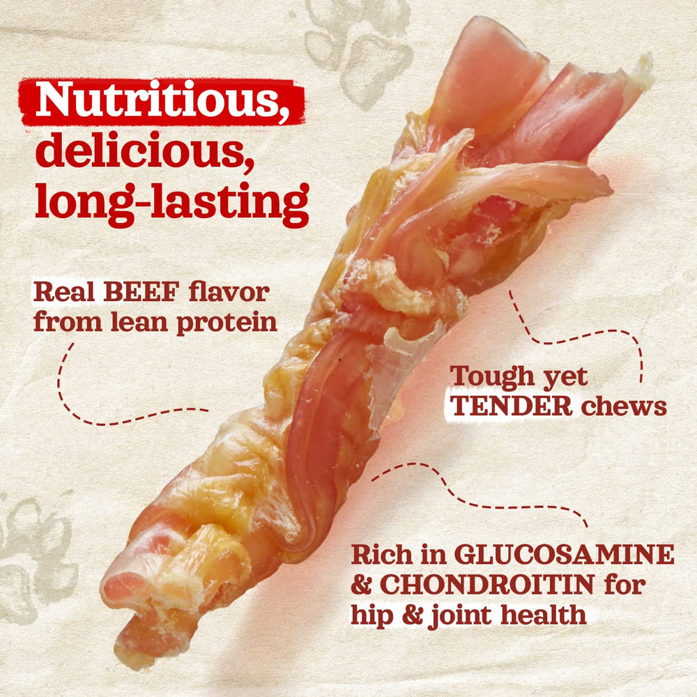 Natural Farm beef tendons close-up texture highlights lean protein chew.