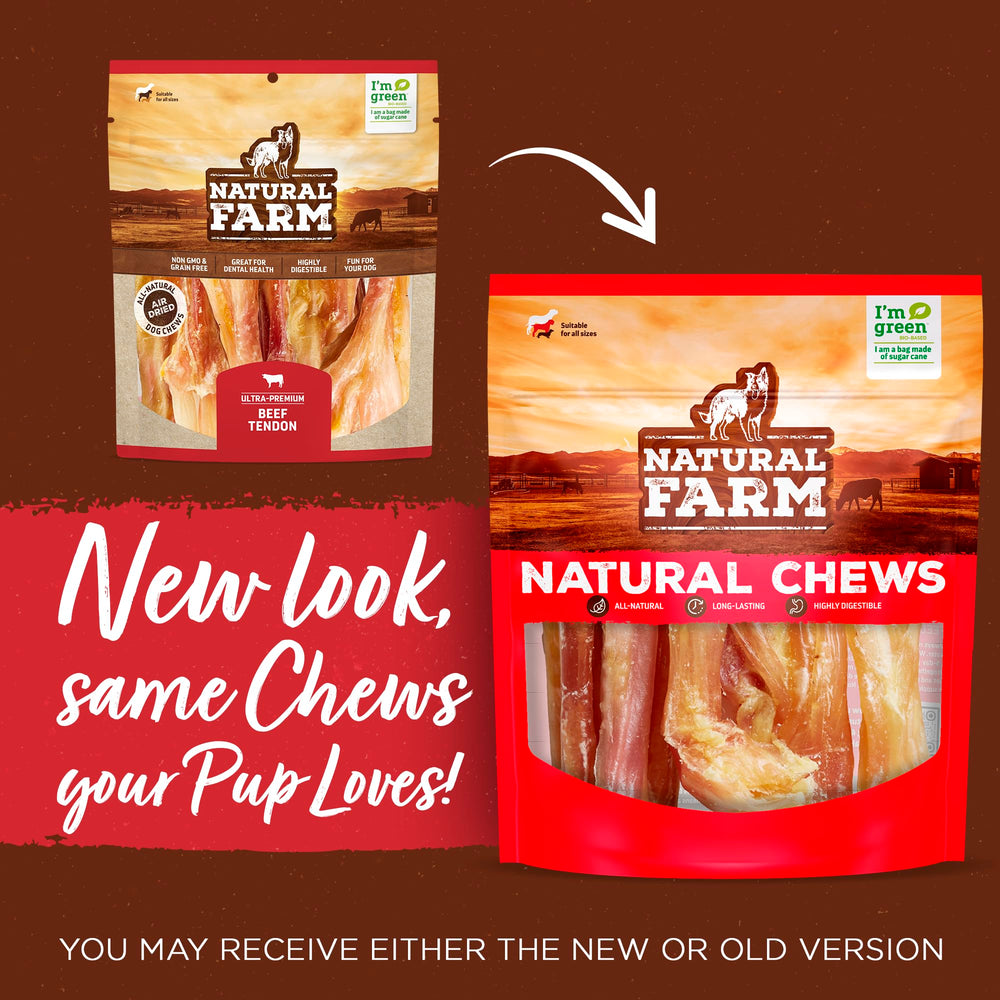 Natural Farm beef tendons dog-chew action shows a content chewer.