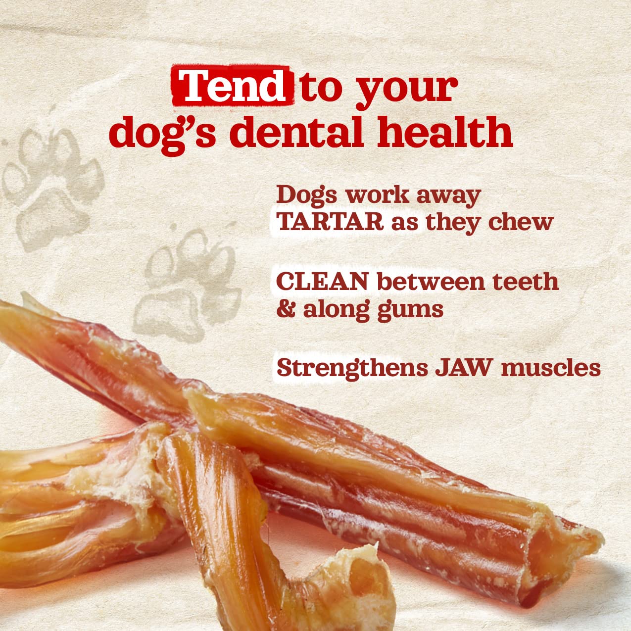 Natural Farm beef tendons—packaging image shows 12-pack and all-dog sizes.