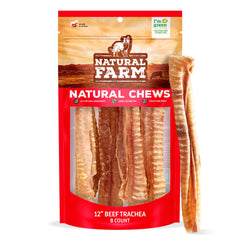 Natural Farm beef trachea 12in pack for dogs promotes dental health.