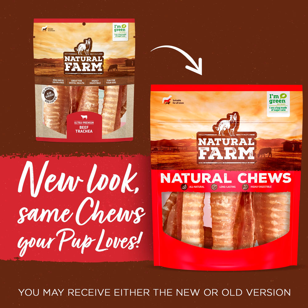 Natural Farm Beef Trachea pack 6-pack emphasizes value and long-lasting crunchy chews