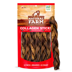 Natural Farm braided collagen chews 6-pack packaging showcasing long-lasting dog chews.