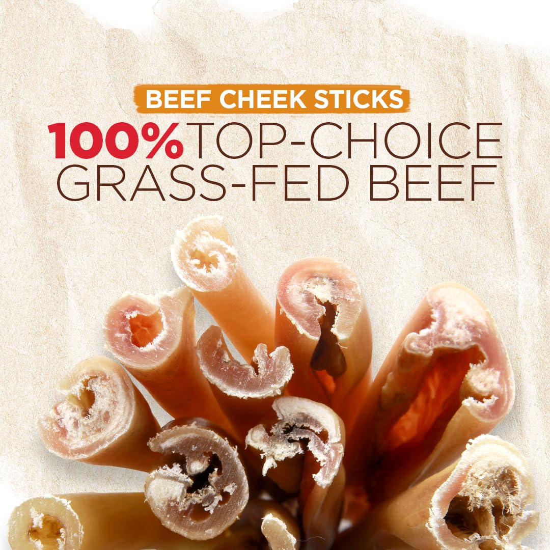 Natural Farm Bully Cheek Stick in a bully stick holder for easy management