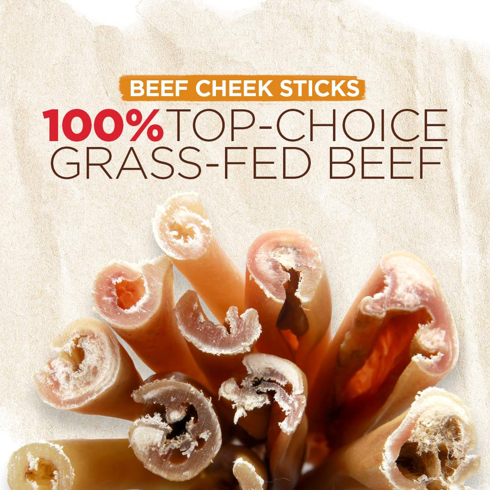 Natural Farm Bully Cheek Stick in a bully stick holder for easy management