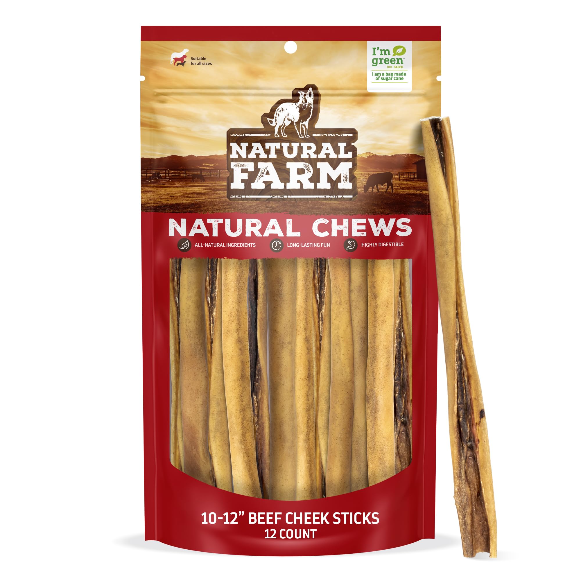 Natural Farm Bully Cheek Stick pack-12 shows a long-lasting dog chew option