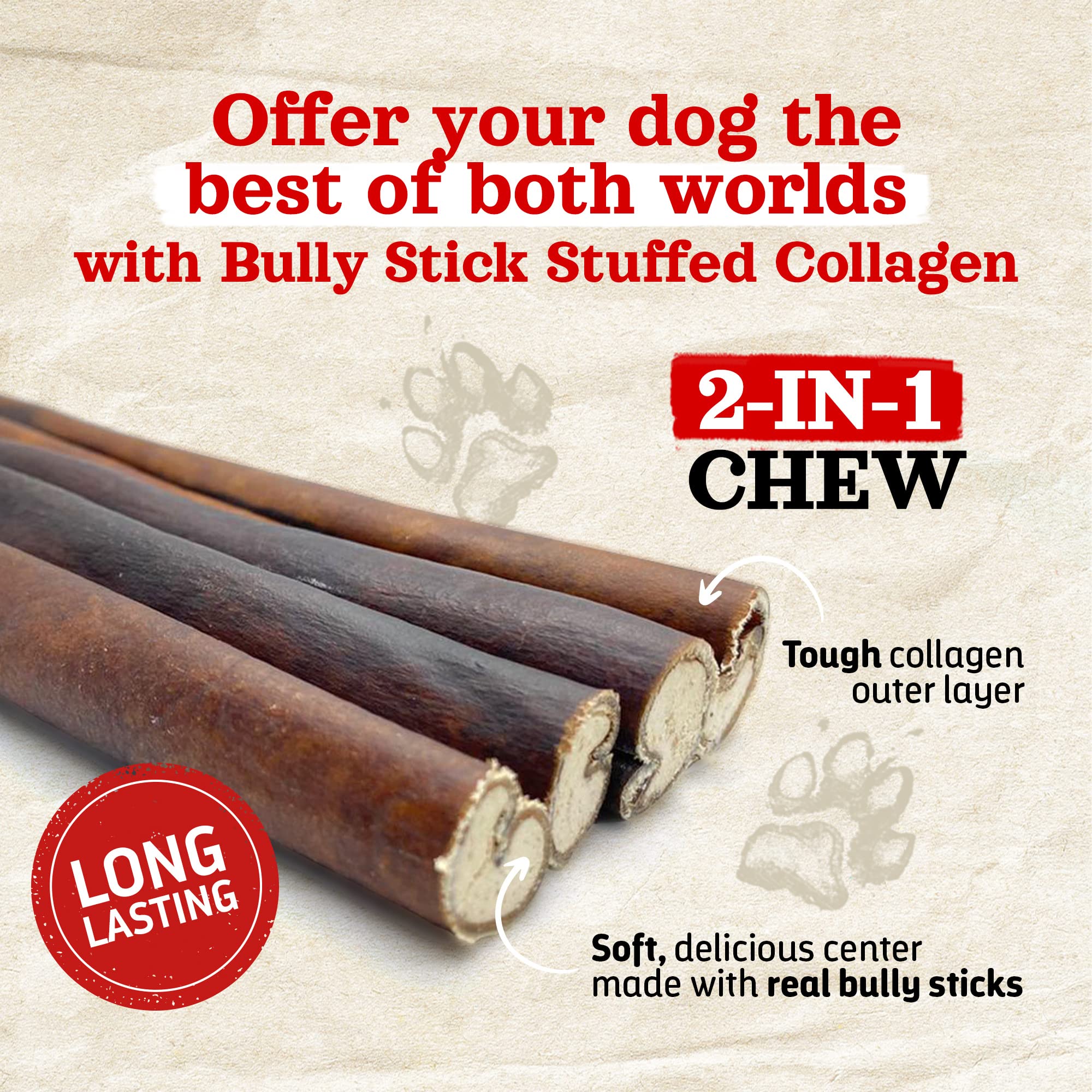 Natural Farm bully sticks chicken-filled 6inch chew provides variety and protein for dogs.