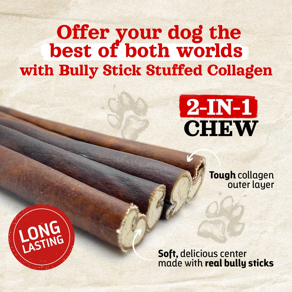 Natural Farm bully sticks chicken-filled 6inch chew provides variety and protein for dogs.