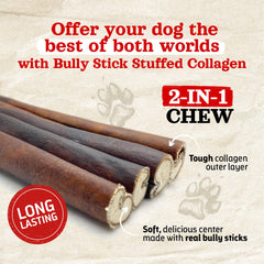 Natural Farm bully sticks chicken-filled 6inch chew provides variety and protein for dogs.