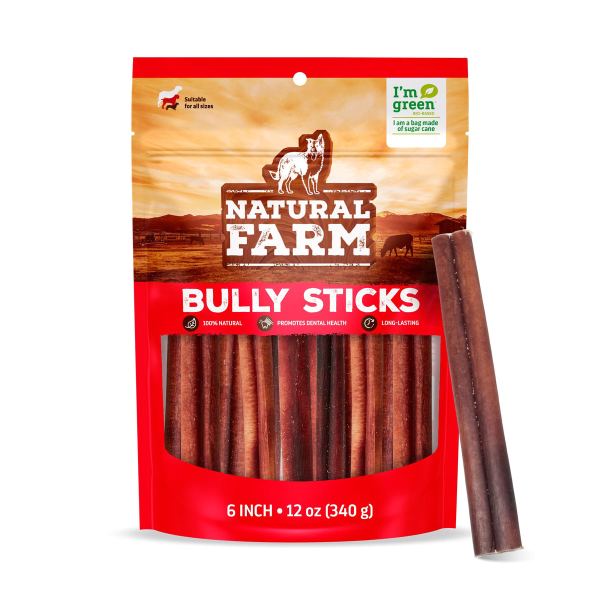 Natural Farm Bully Sticks odor free 6 inch bag for mess free chewing