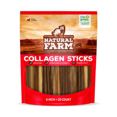 Natural Farm Collagen Sticks 6-inch pack on shelf highlights chew time