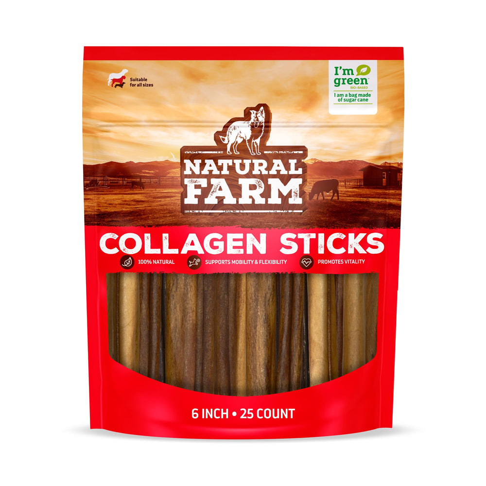 Natural Farm collagen sticks dog chews 6in long lasting chew for medium and large dogs