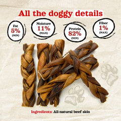 Natural Farm Collagen Sticks close-up texture emphasizing beef skin quality.