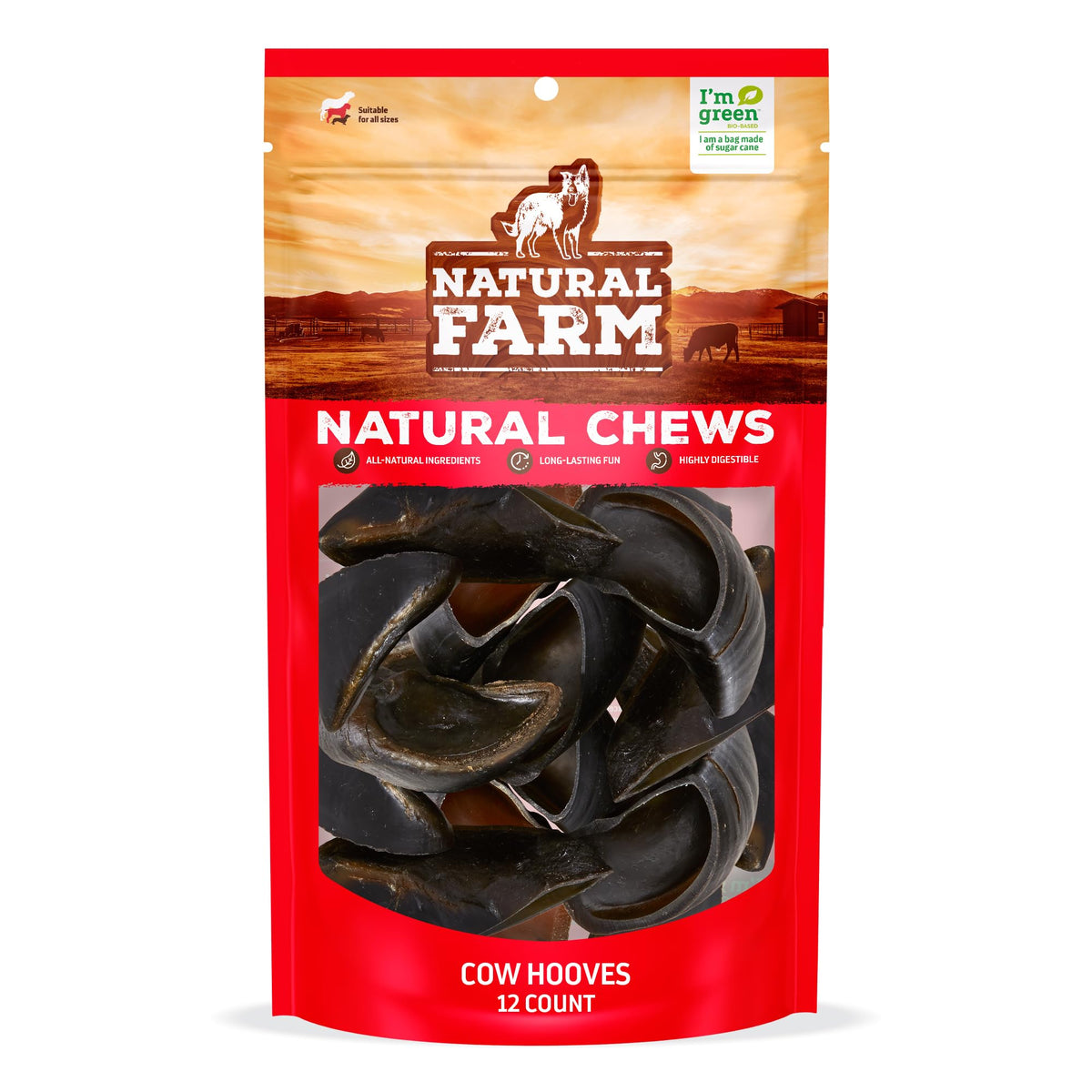 Natural Farm Cow Hooves 12-pack odor-free, ideal for training rewards.