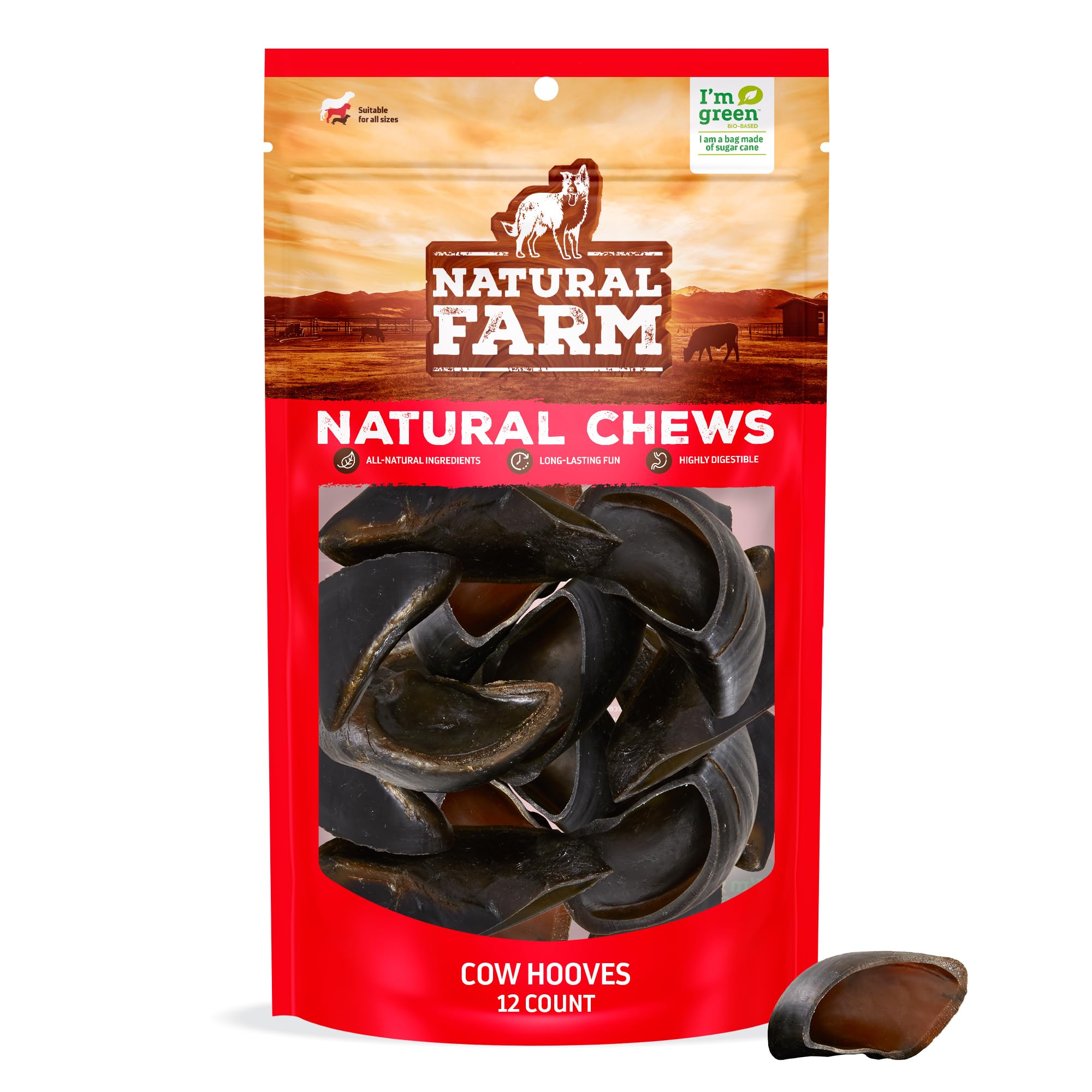 Natural Farm Cow Hooves texture close-up shows sturdy braided chew.