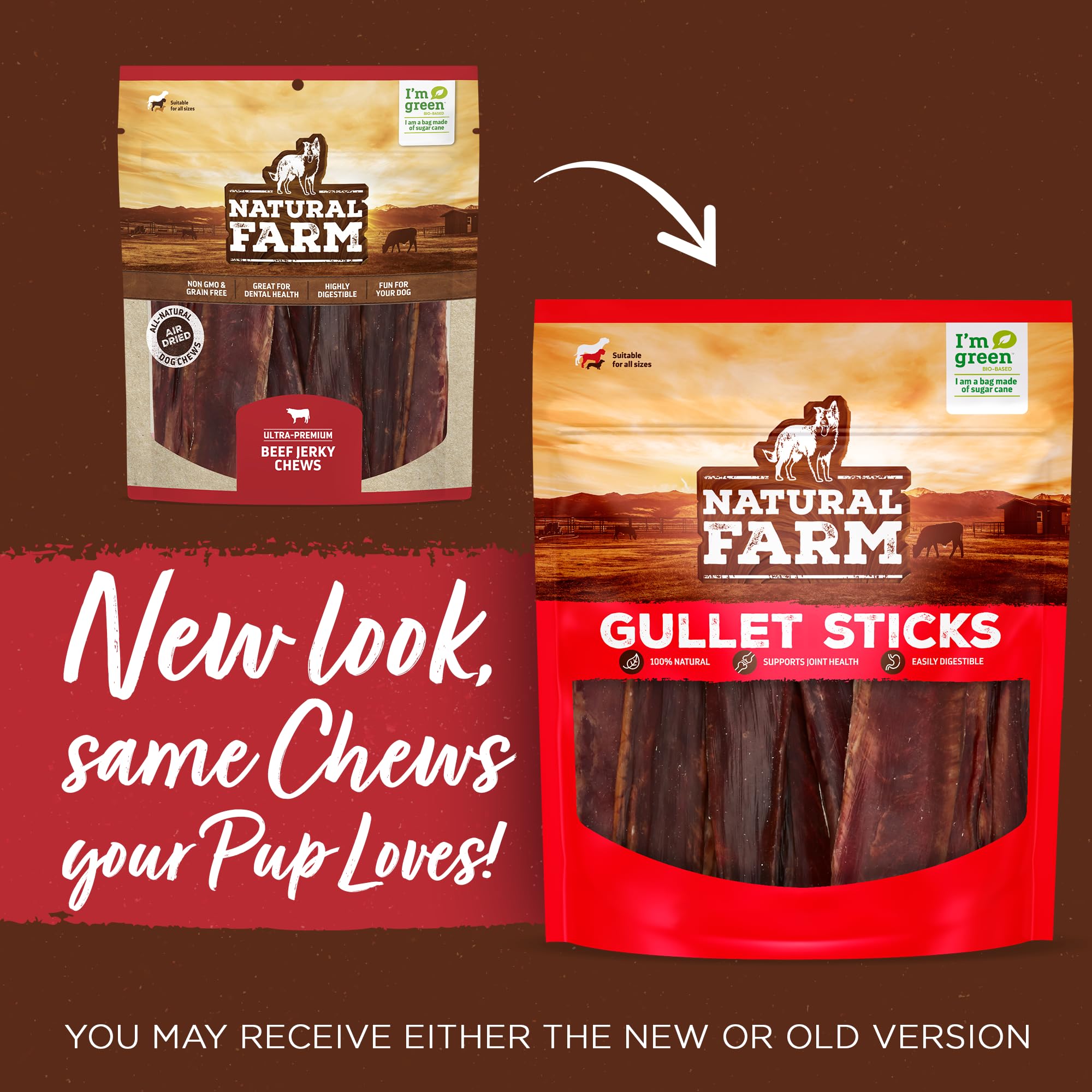 Natural Farm Gullet Sticks closeup beef chews; pure beef with no additives for pets