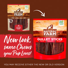 Natural Farm Gullet Sticks closeup beef chews; pure beef with no additives for pets