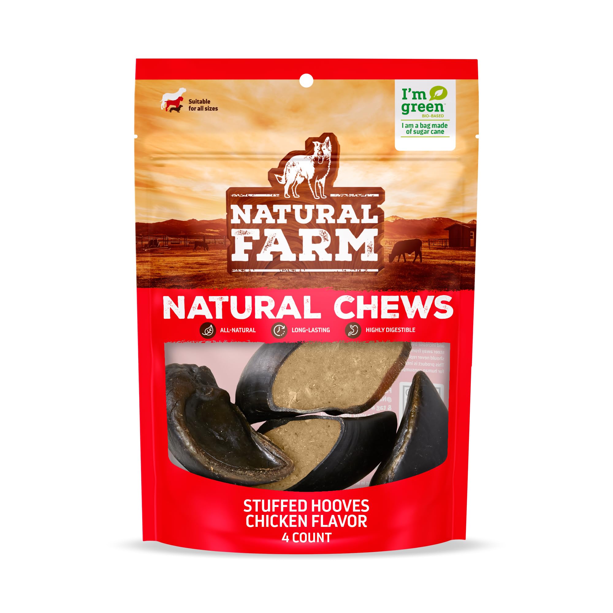 Natural Farm: hueso de vaca relleno de pollo, sabor sabroso para perros.