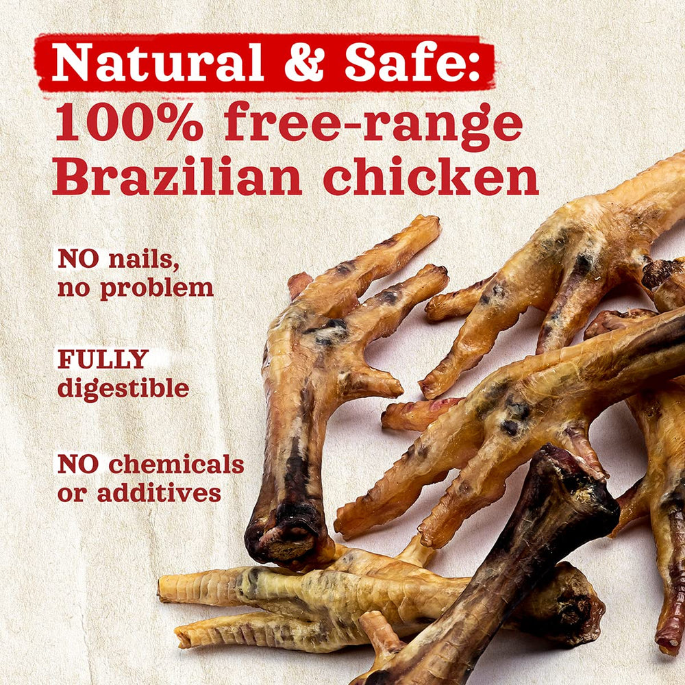 Natural Farm Nail-Free chicken feet with joint support imagery suggesting potential for dogs.