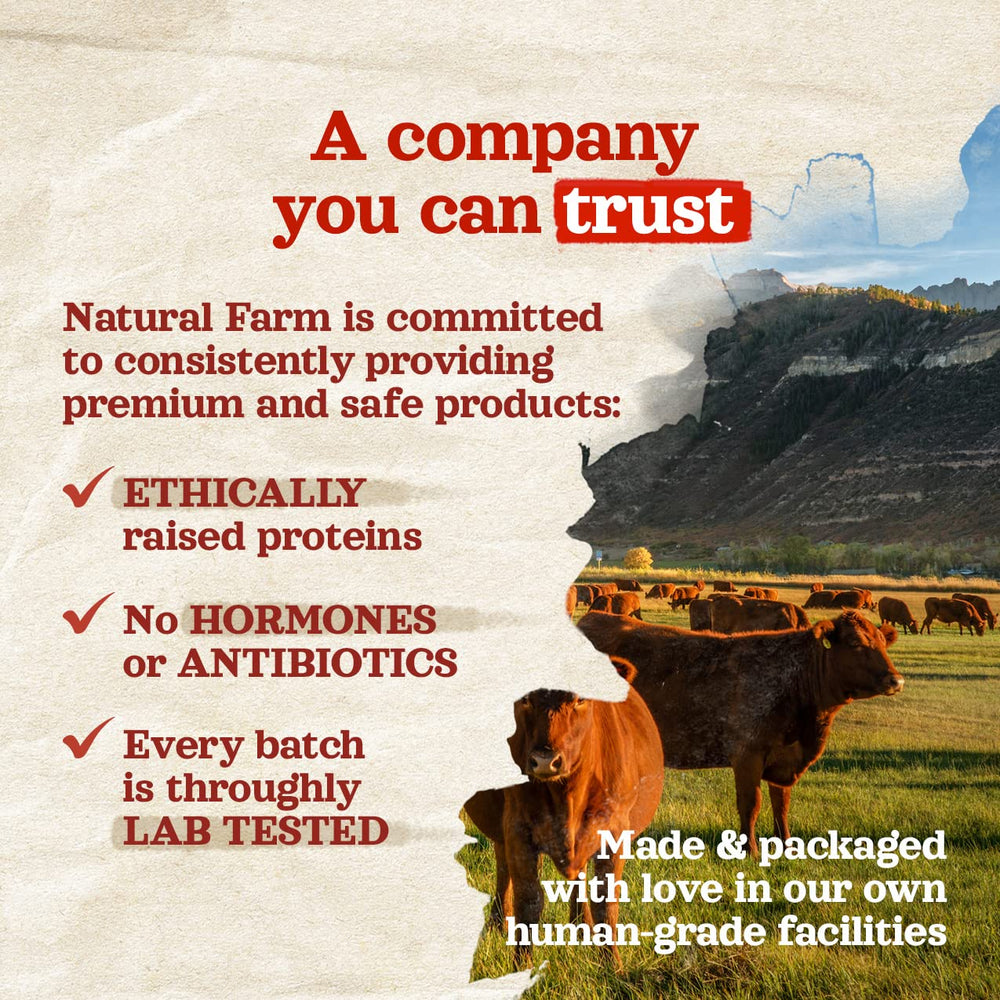 Natural Farm Nonprofit support message—packaging reflects pet-welfare donations