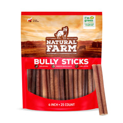 Natural Farm odor-free bully sticks 4in pack for small and medium dogs.