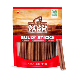 Natural Farm odor-free bully sticks 4-inch pack for small dogs and puppies.