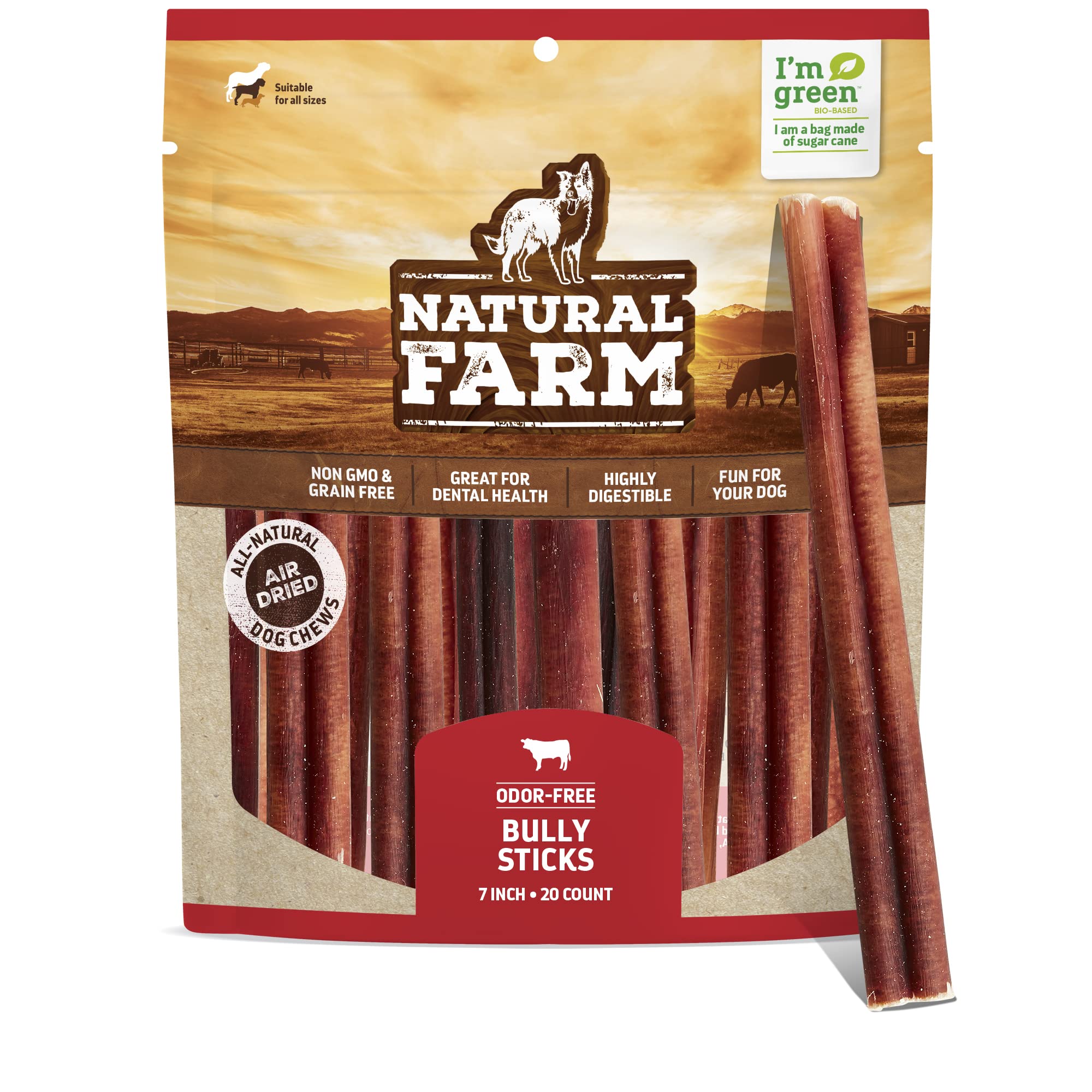 Natural Farm odor-free bully sticks 7-inch bag front view for training rewards.