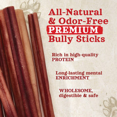 Natural Farm Odor-Free Bully Sticks dental-health close-up helps keep teeth clean during chewing.