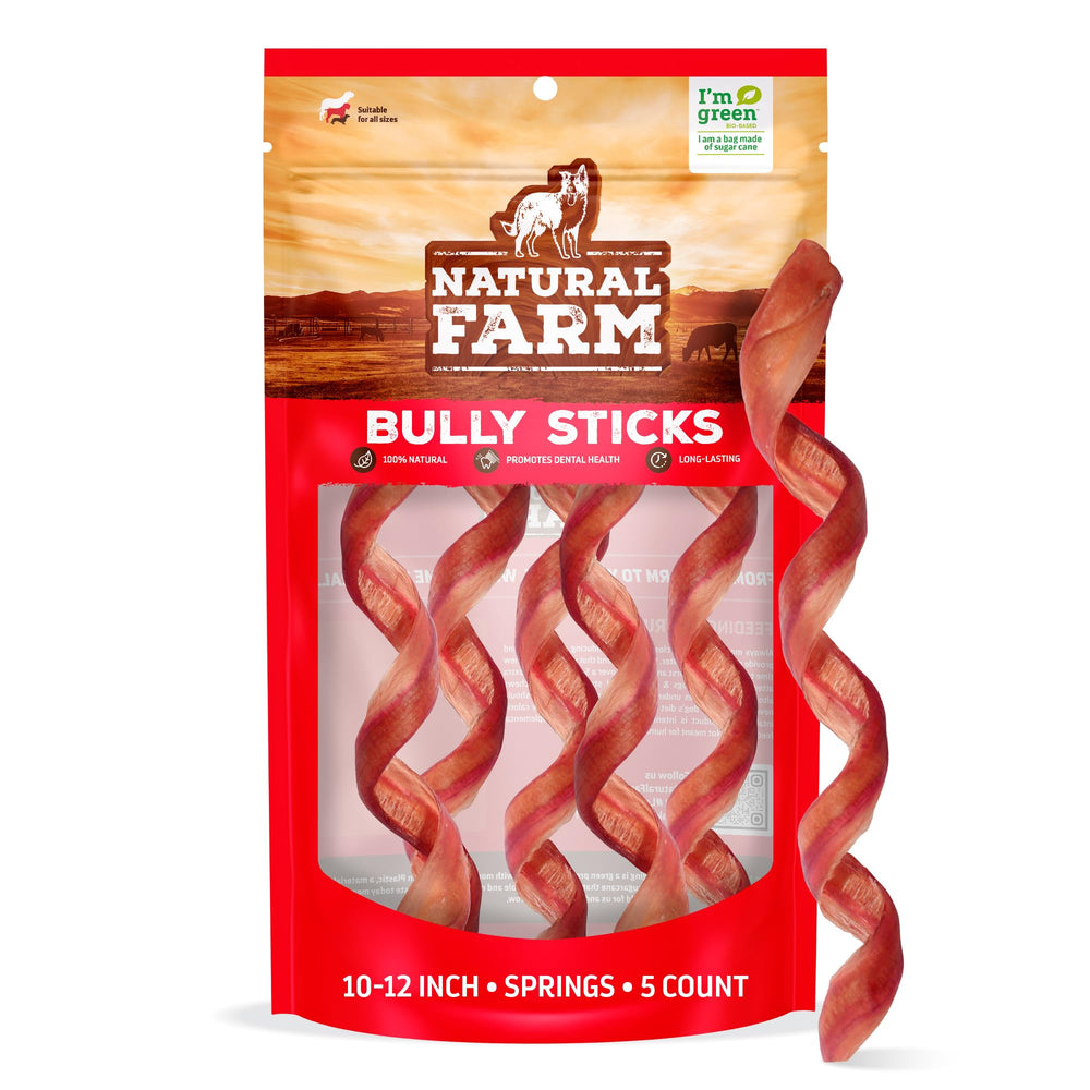 Natural Farm Odor-Free Curly Bully Sticks pack front view for crate training prep.