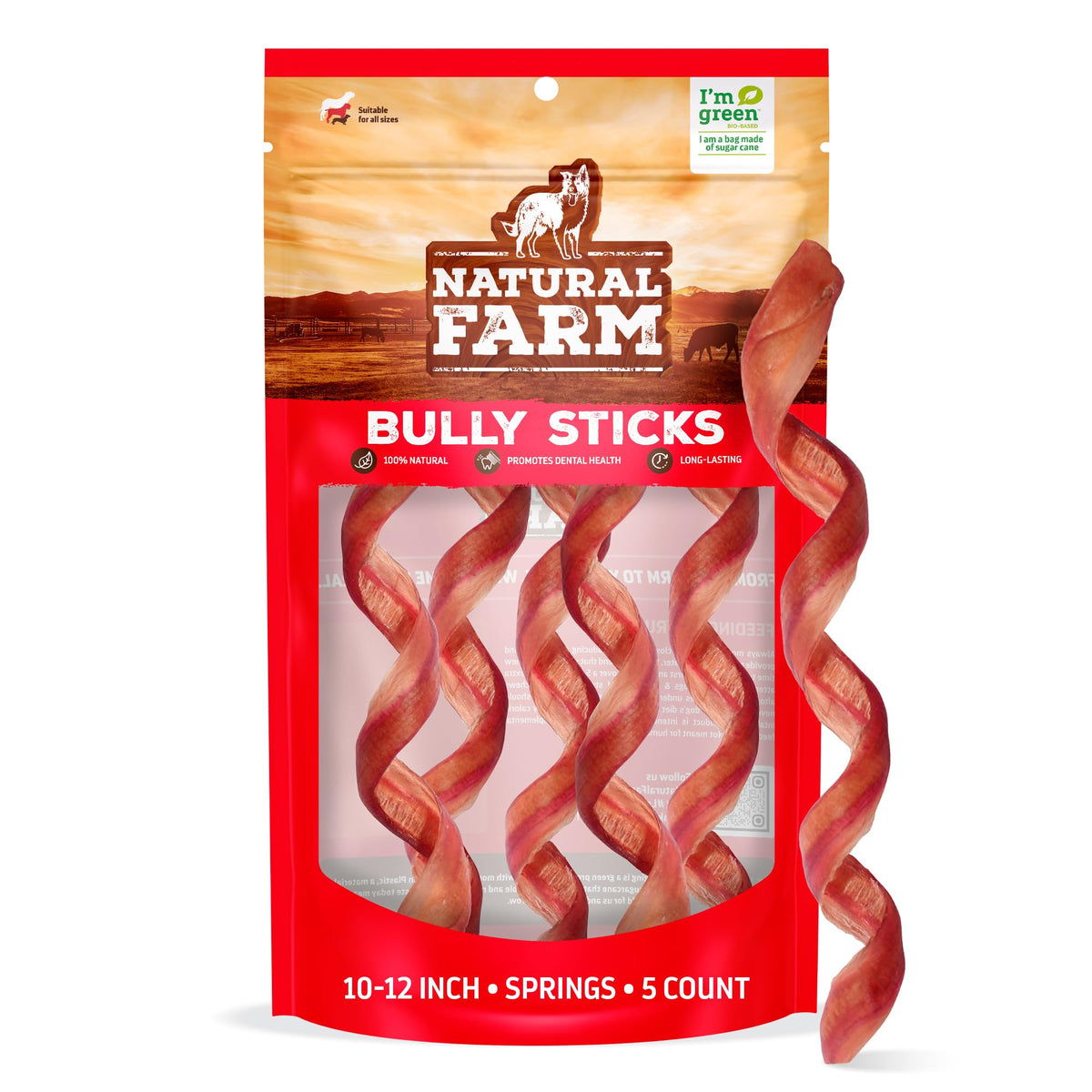 Natural Farm Odor-Free Curly Bully Sticks pack front view for crate training prep.
