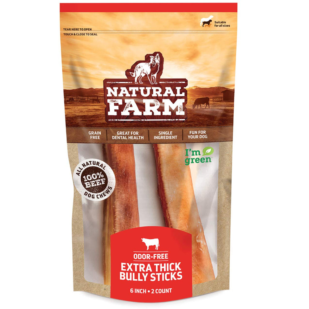 Natural Farm odor-free jumbo bully stick 6in front view—long-lasting chew for dogs