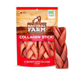 Natural Farm Odor-Free Super Braided Collagen Dog Chews 6-inch stacked, showing generous meat content.