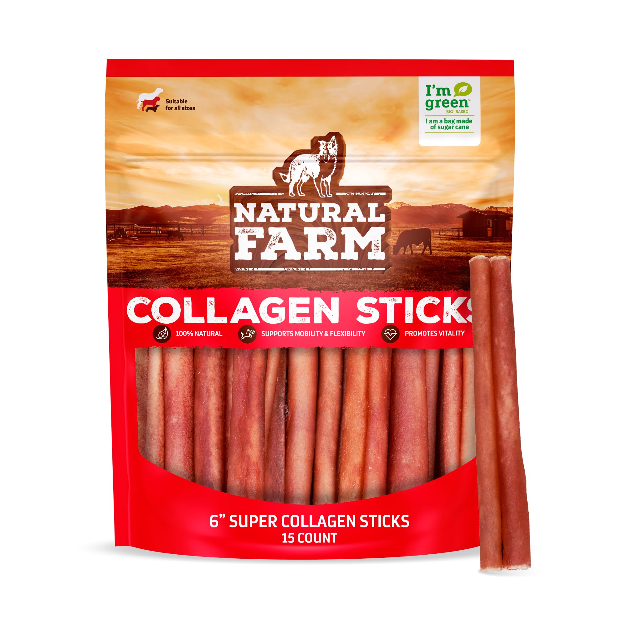 Natural Farm Odor-Free Super Collagen Dog Chews 6-inch stick for extended chew time