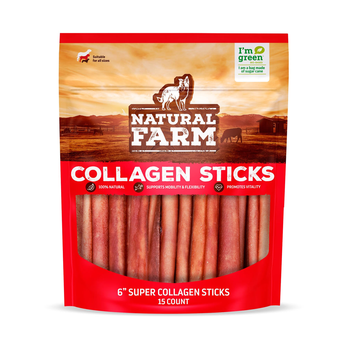 Natural Farm Odor-Free Super Collagen Dog Chews pack highlights protein-rich treats for dogs