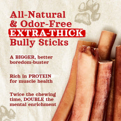 Natural Farm Odor-Free Thick Bully Sticks close-up texture shows durable chew surface