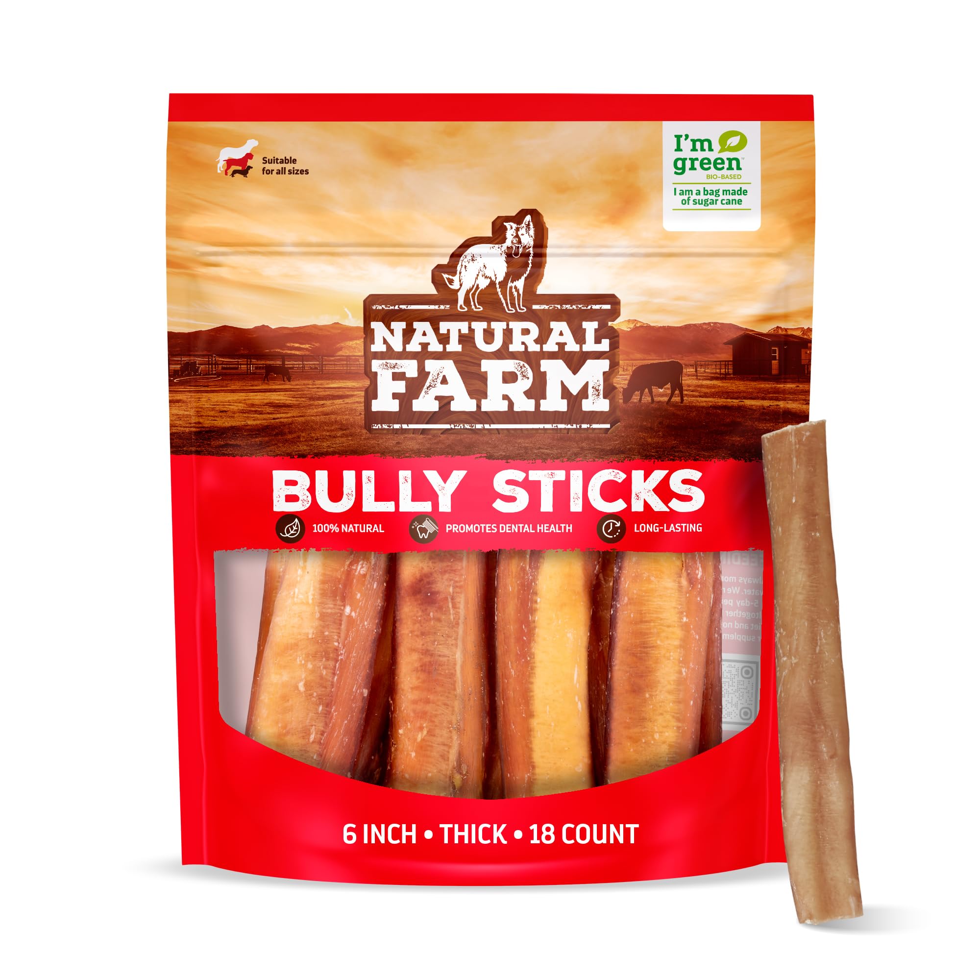 Natural Farm Odor-Free Thick Bully Sticks 6-inch pack for medium chewers