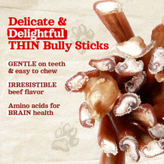 Natural Farm Odor-Free Thin Bully Sticks close-up texture for chewing.