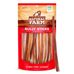 Natural Farm Odor-Free Thin Bully Sticks pack shot for large dogs.