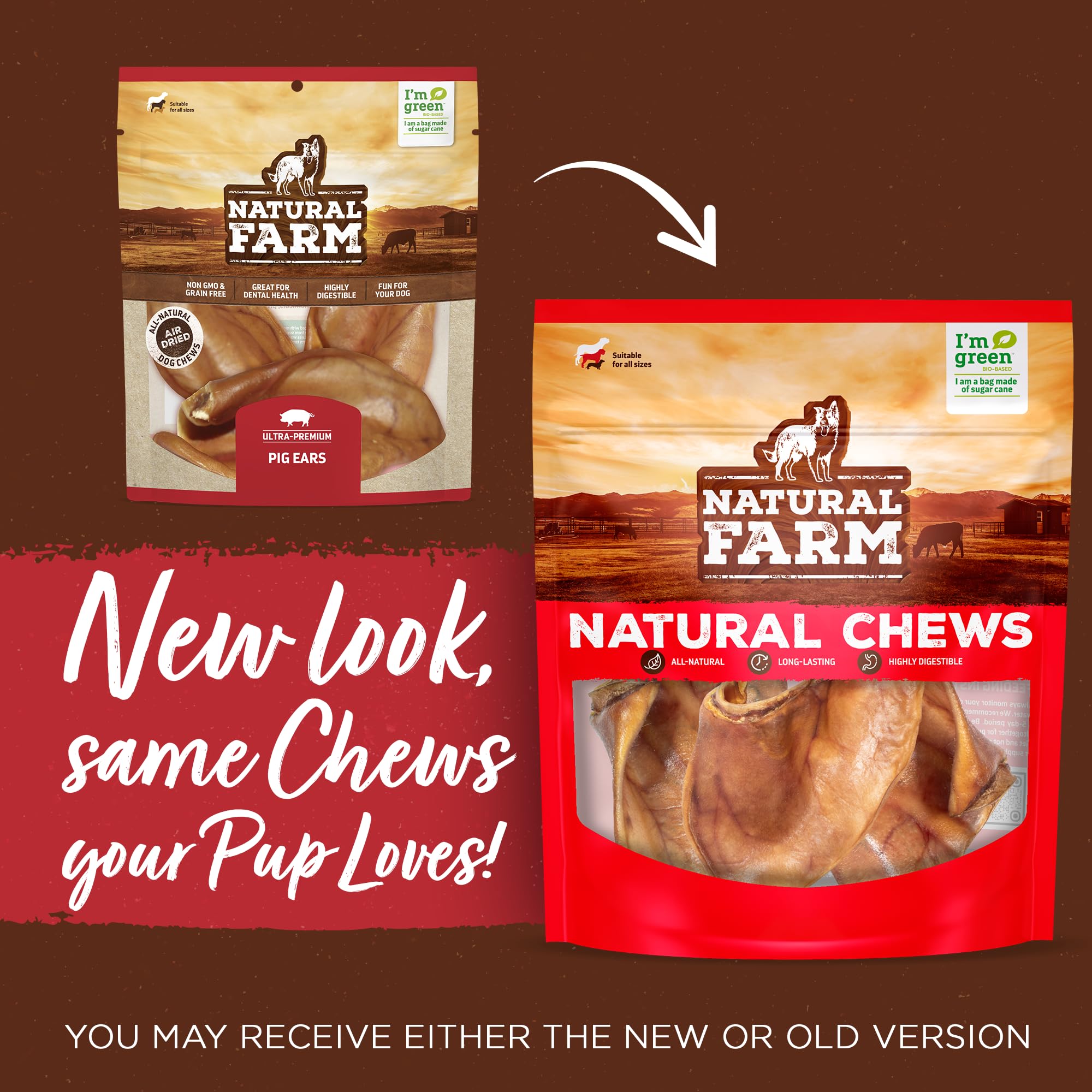 Natural Farm Pig Ears bag open for easy, shareable dog chews.