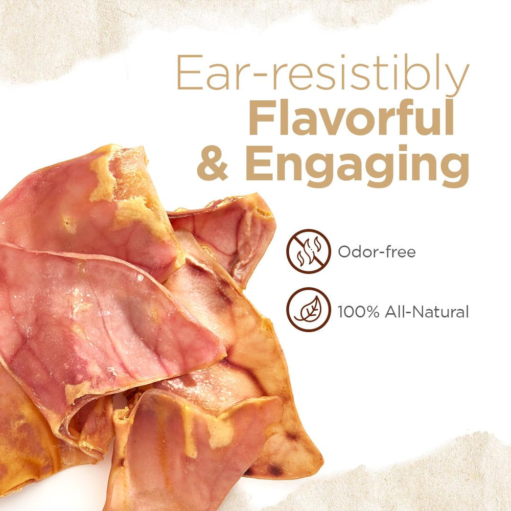 Natural Farm Pig Ears slow-oven-baked process preserves nutrients during chew time.