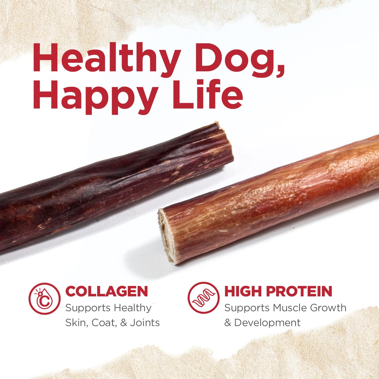 Natural Farm Power Bully Sticks dental-care scene—may help reduce tartar and plaque buildup.