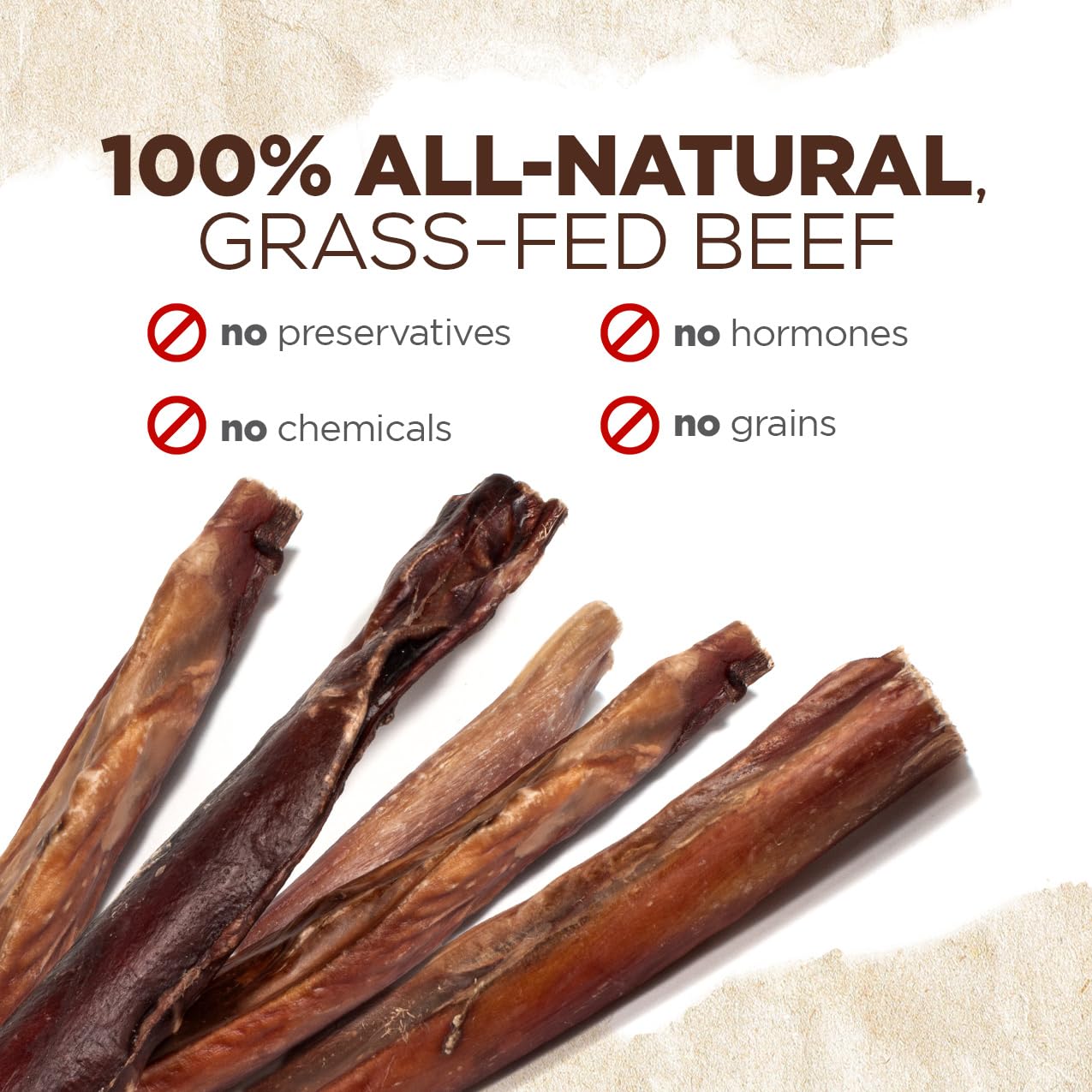 Natural Farm Power Bully Sticks Brazilian beef origin—natural, hormone-free chew.