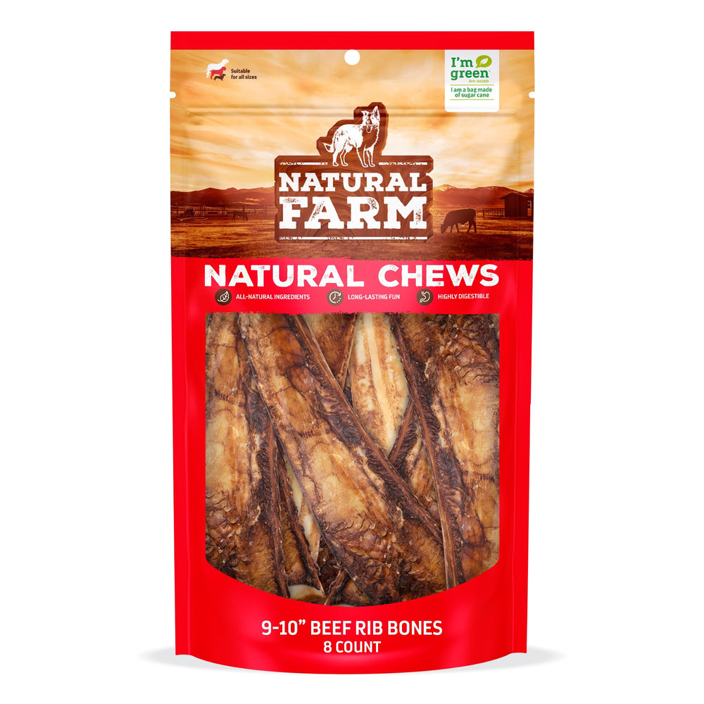 Natural Farm Rib Bones close-up; slow-roasted beef flavor enhances chew time
