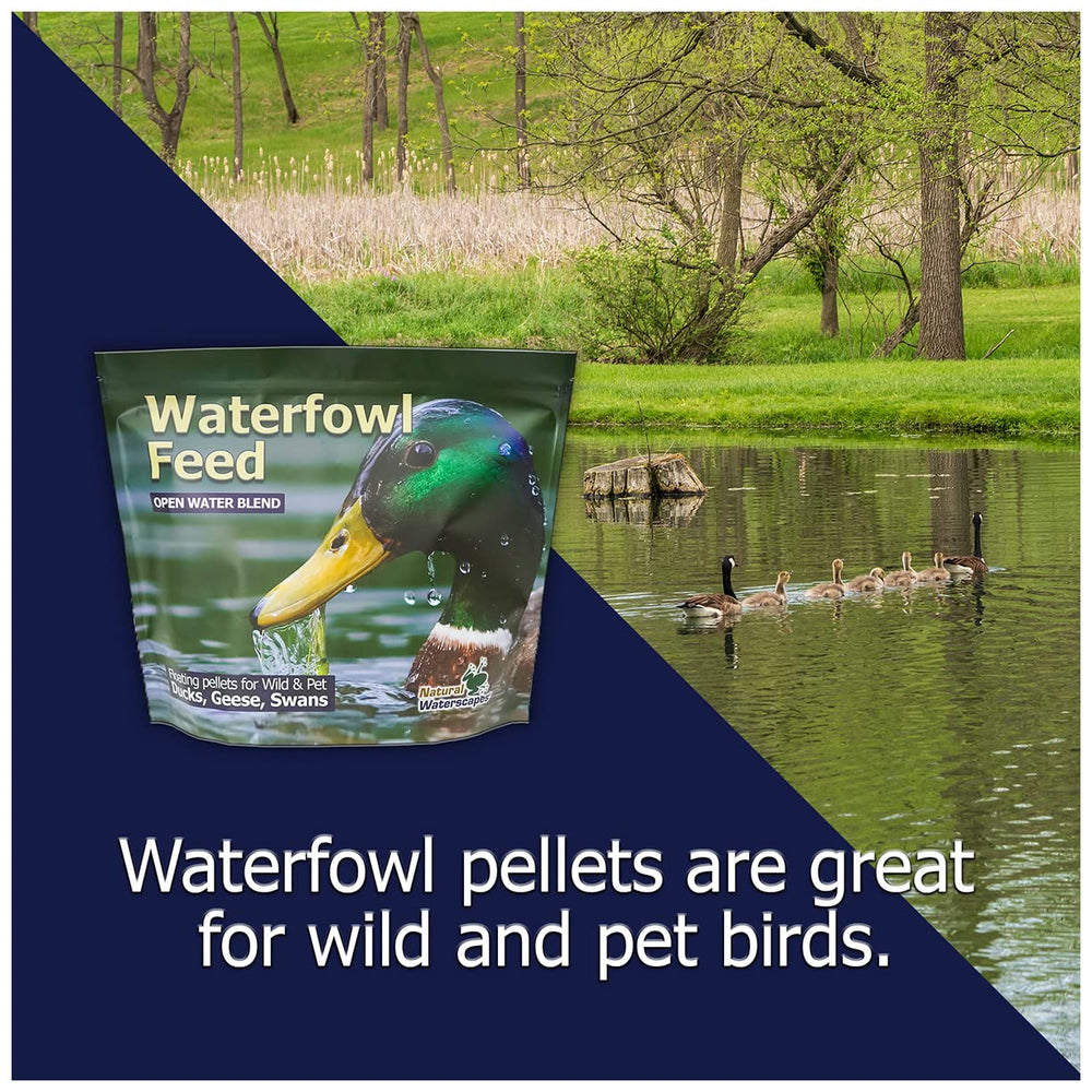 Natural Waterscapes ducks swans geese fed diet shows waterfowl-specific formulation.