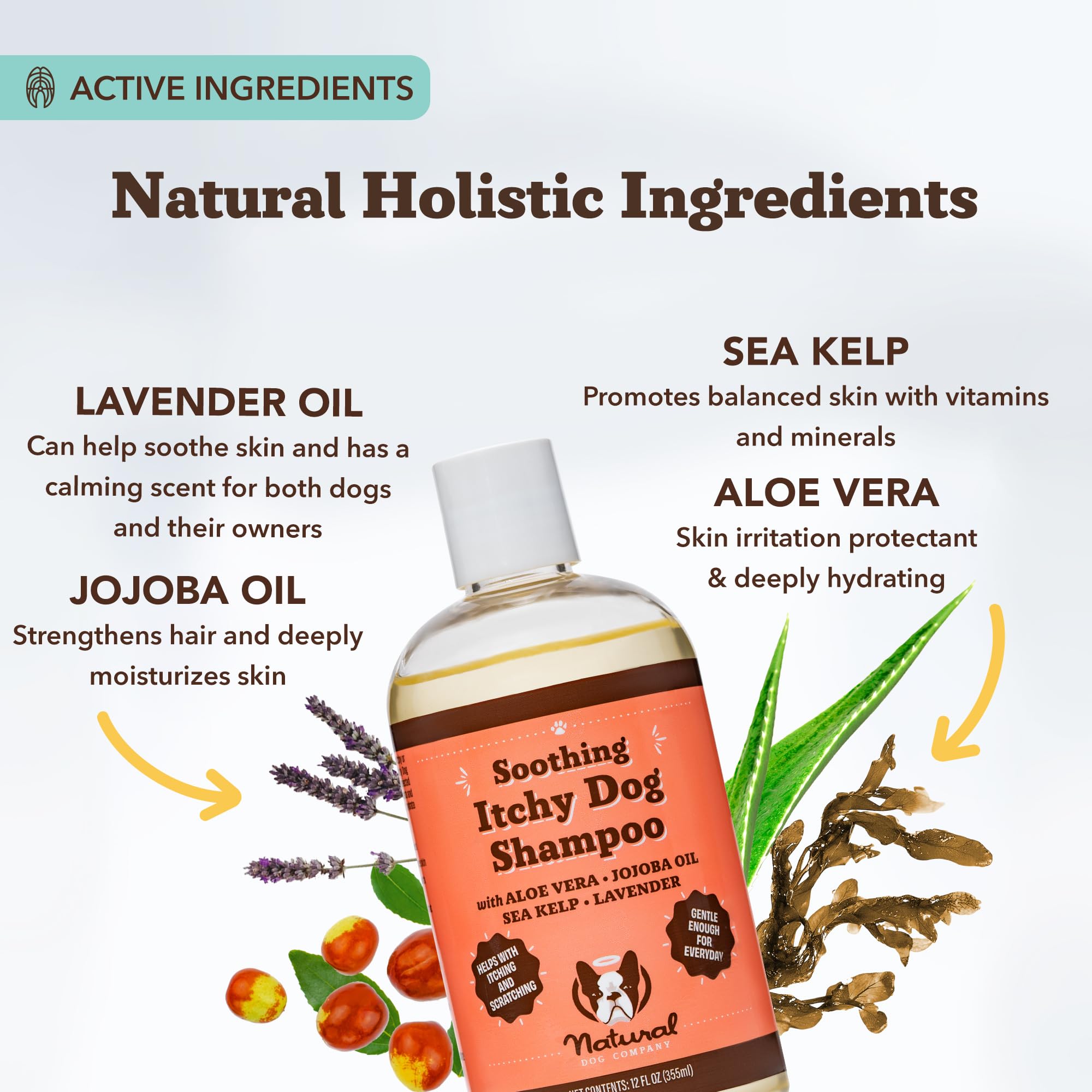 Botella con aloe vera y jojoba de Natural Dog Company para hidratación del pelaje.